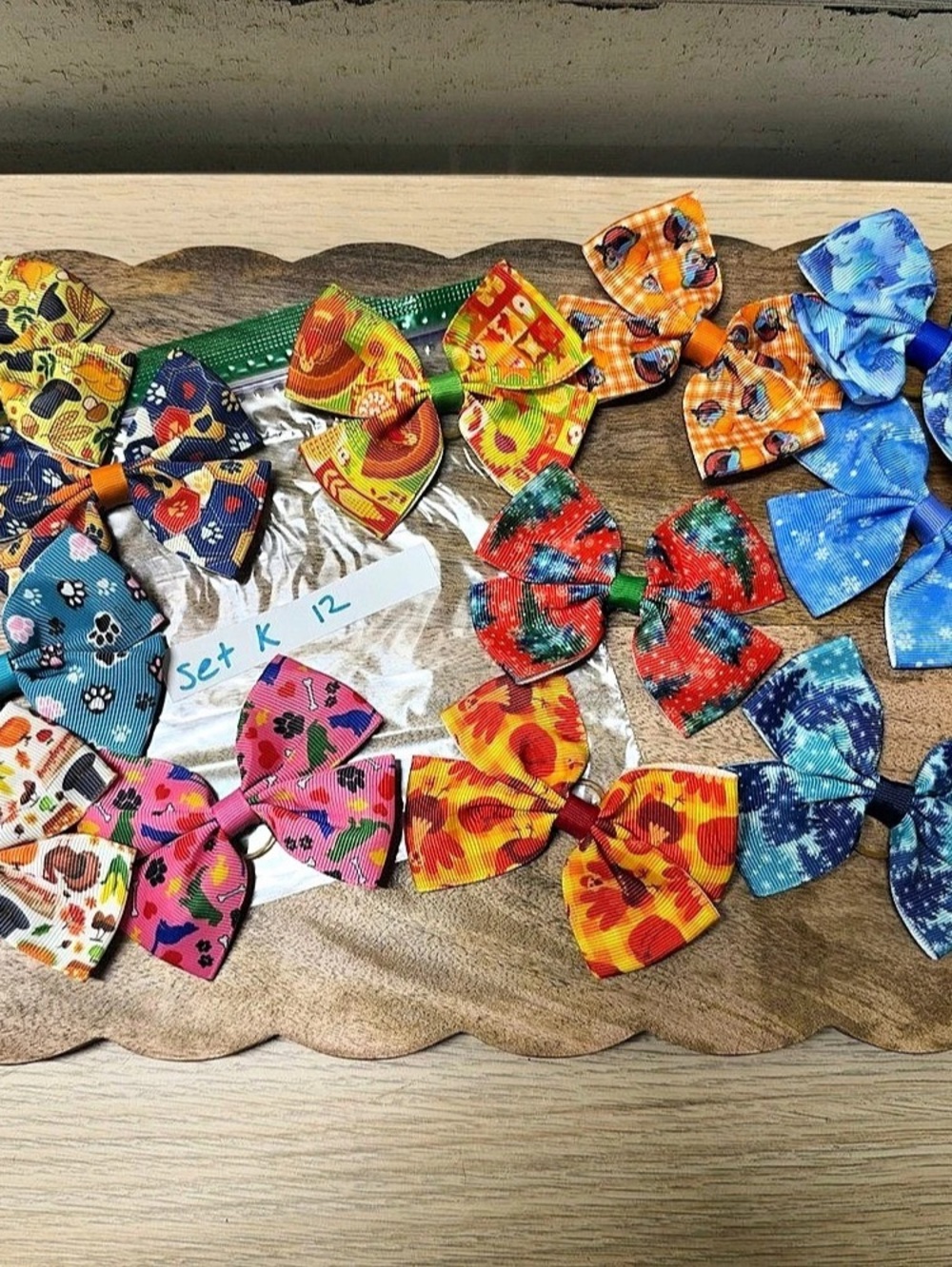 Set of 12 Multicolor Dog Hair Bows Set K